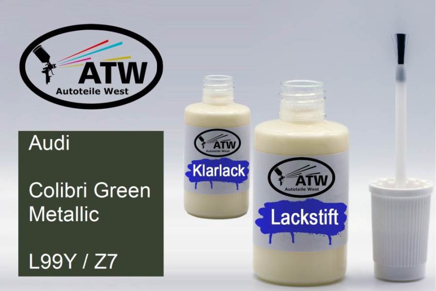 Audi, Colibri Green Metallic, L99Y / Z7: 20ml Lackstift + 20ml Klarlack - Set, von ATW Autoteile West.